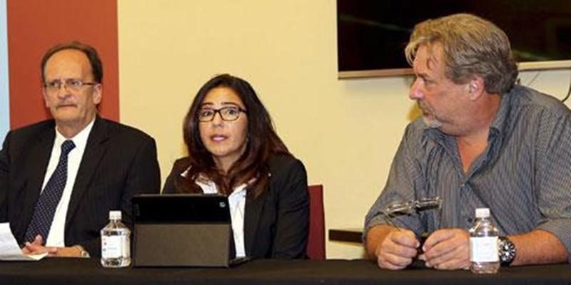 Dans l'ordre habituel, Yvon Brunelle, gestionnaire de comptes chez Sogetel; Isis Thiago De Souza, vice-présidente Services techniques de Sogetel et Mario De Tilly, directeur général du CLD Les Maskoutains.