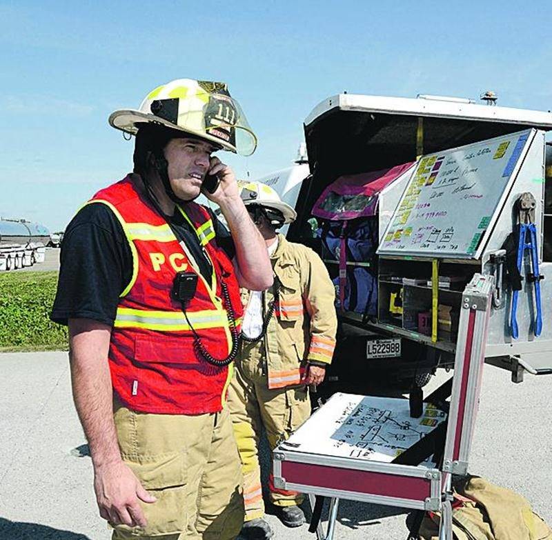 La simulation a mobilisé 35 pompiers du Service de sécurité incendie de Saint-Hyacinthe. Photo François Larivière | Le Courrier ©