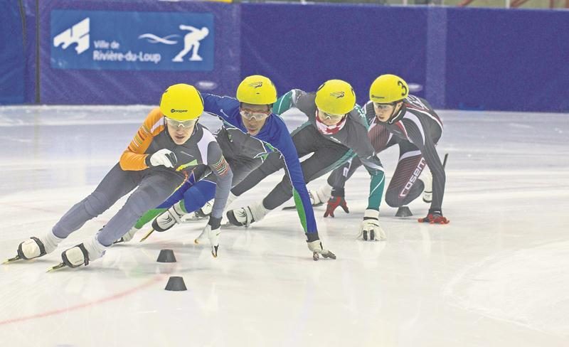 Édouard Auger (à l’avant) est monté sur le podium à chacune des courses auxquelles il a pris part au championnat provincial par groupe d’âge. Photo Courtoisie