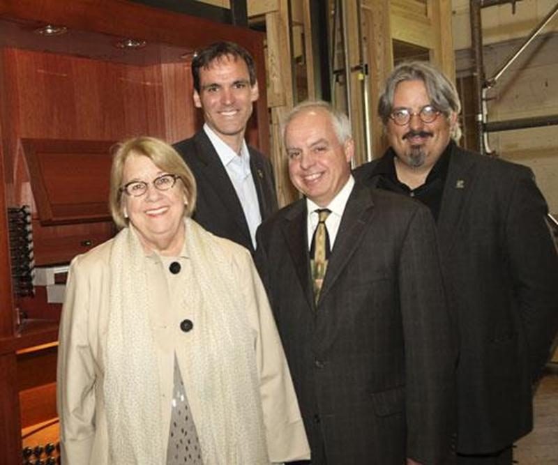 Fancine Morin, préfet de la MRC des Maskoutains, David Bousquet, président de la Commission du patrimoine, Jacquelin Rochette, directeur artistique chez Casavant Frères et président d'honneur de l'édition 2013, ont procédé au lancement des Prix du patrimoine dans les ateliers du célèbre facteur d'orgues maskoutain.
