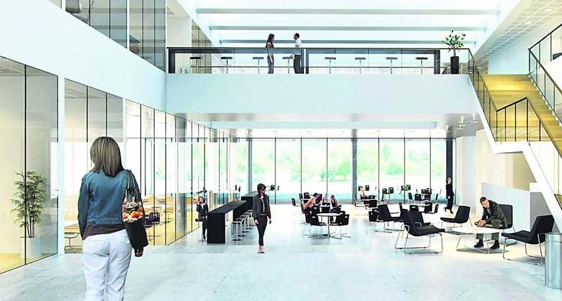 Les entreprises qui logeront dans l’édifice disposeront d’un vaste et lumineux hall d’entrée.