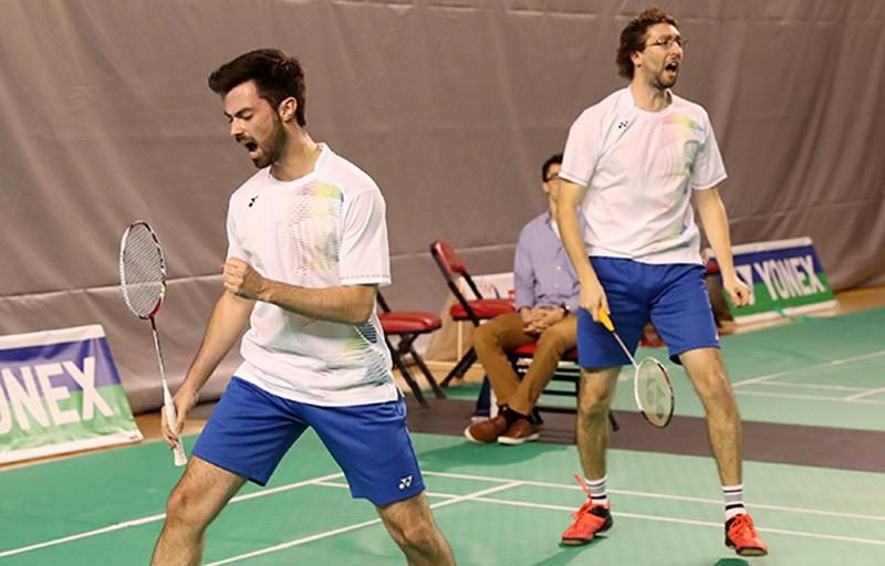 Le Maskoutain Philippe Gaumond (à droite) et son partenaire de double, Maxime Marin. Photo Yves Lacroix | Badmintonphoto