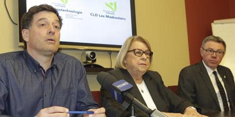 Dans l'ordre habituel, André Barnabé, président par intérim de la Cité de la biotechnologie, Francine Morin, présidente par intérim du CLD Les Maskoutains, et Claude Corbeil, maire de Saint-Hyacinthe.