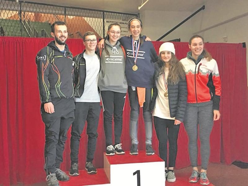 Sur la photo, l’entraîneur Olivier Godin, Félix Pigeon, Roselyne Pigeon, Sarah-Ève Wille, Lia Meed et la Maskoutaine Audrey Phaneuf, membre de l’équipe canadienne de développement.  Photo Facebook