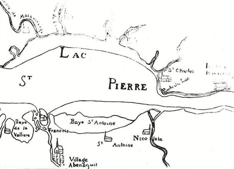 Extrait d’une carte publiée vers 1740. Collection Société Historique de la Région de Pierreville.