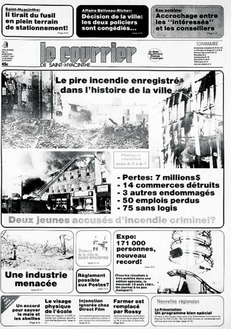 La Une du Courrier de Saint-Hyacinthe le 5 août 1981.