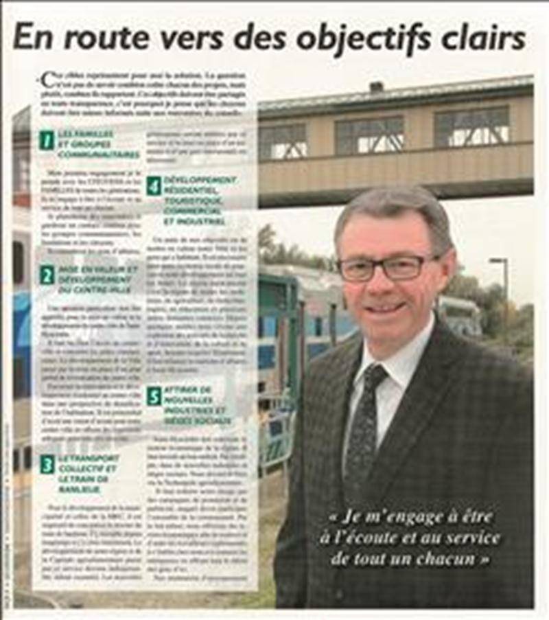Le candidat à la mairie de Saint-Hyacinthe Claude Corbeil a accordé beaucoup de place au train de banlieue, en route vers son élection de novembre 2013. Photothèque | Le Courrier ©
