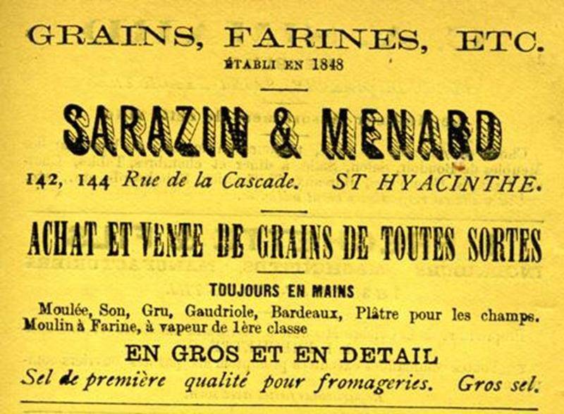 Publicité de Sarazin et Ménard.