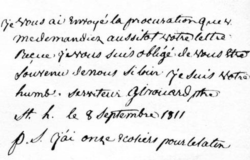 Détail de la lettre de messire Girouard à Mgr Plessis. (Archives du centre d’histoire de Saint-Hyacinthe)