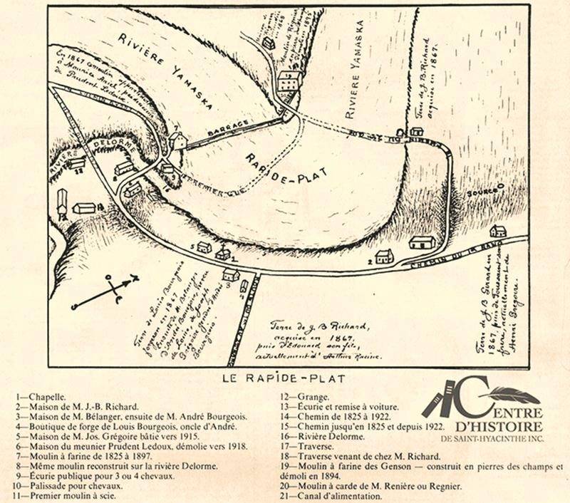Plan du Rapide-Plat en 1867. Collection Centre d’histoire de Saint-Hyacinthe