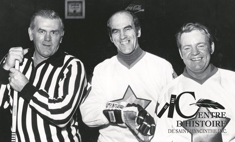 Sur cette photo, on retrouve Guy Rousseau (à droite) en compagnie de Maurice Richard (à gauche) et Guy Black (au centre). Photo Courtoisie Centre d’histoire de Saint-Hyacinthe