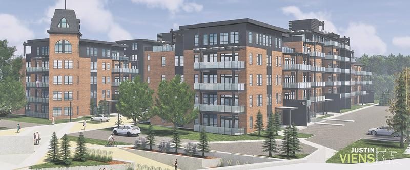 Maquette du futur complexe multilocatif, le Faubourg Laframboise, dessinée par l’architecte maskoutain Justin Viens.