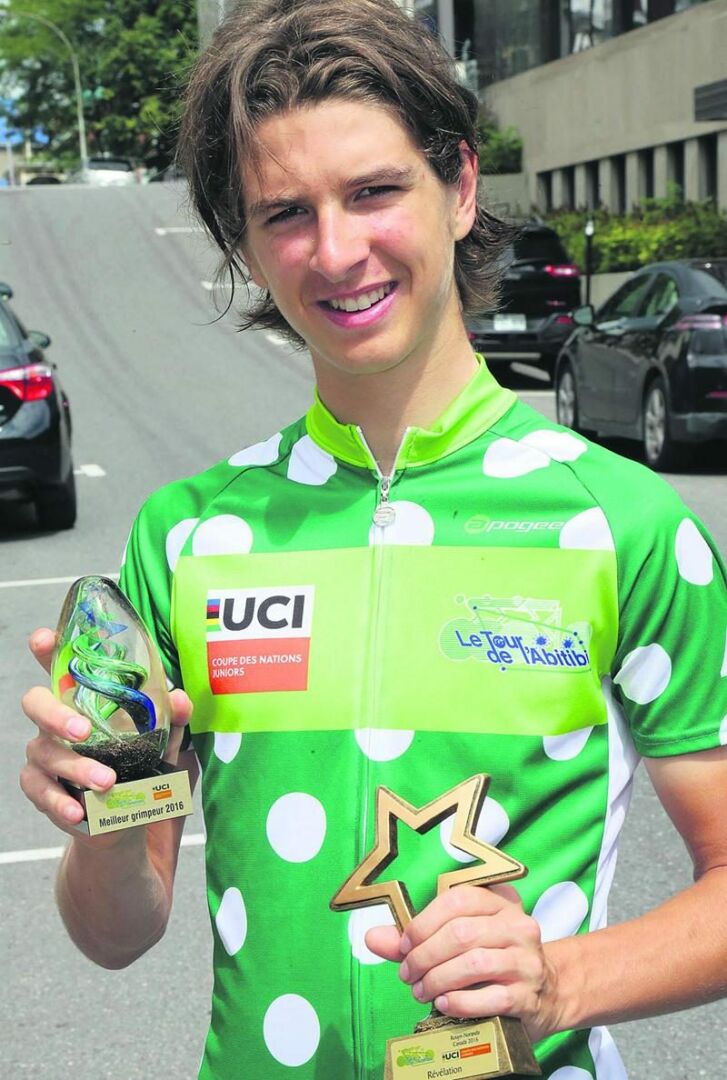 Antoine Ippersiel a remporté le maillot à pois au Tour de l’Abitibi, en plus d’être élu coureur révélation de la 48e édition. Photo Robert Gosselin | Le Courrier ©