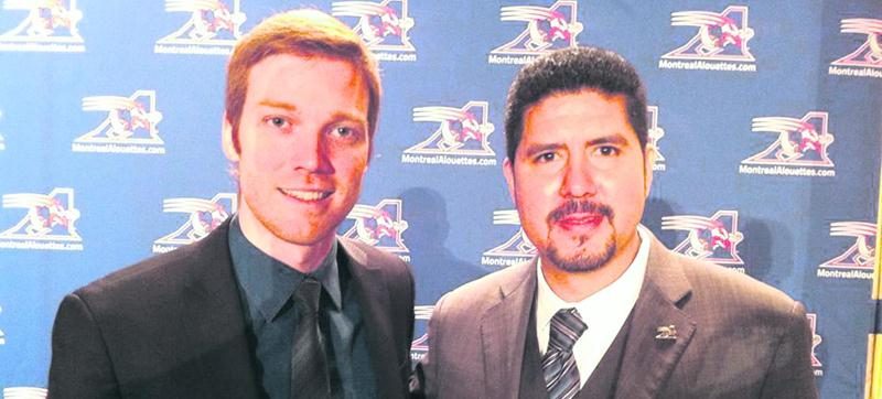 David Messier (à gauche) a joint les rangs des Alouettes de Montréal en 2013. On l’aperçoit en compagnie d’Anthony Calvillo.Photo Facebook