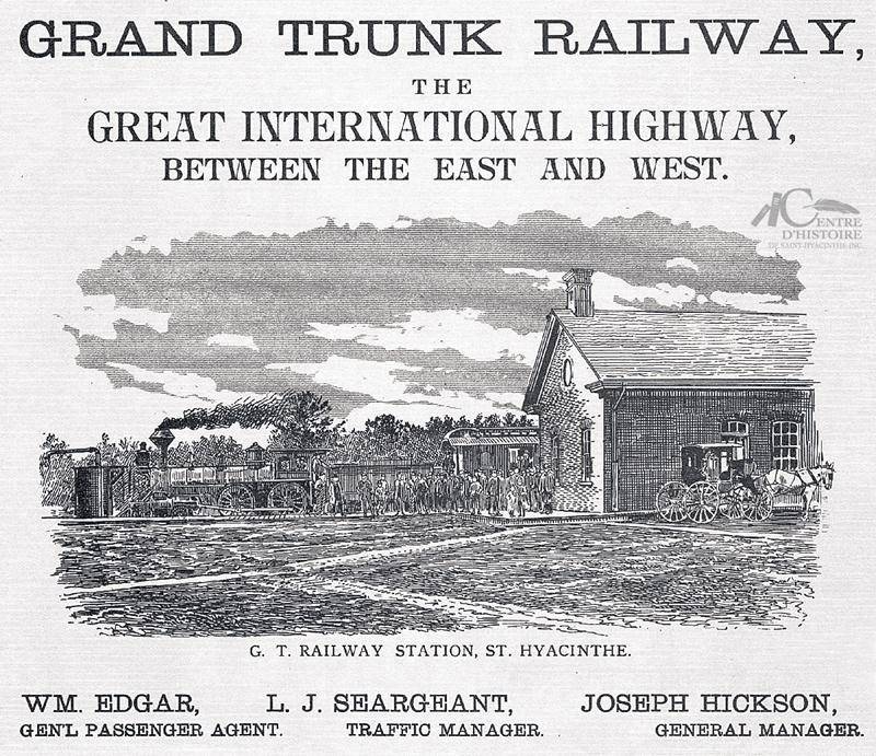 Publicité de la compagnie Grand Tronc publiée dans « St-Hyacinthe Illustré », Vol. 1 décembre 1886. Collection Centre d’histoire de Saint-Hyacinthe, CH478