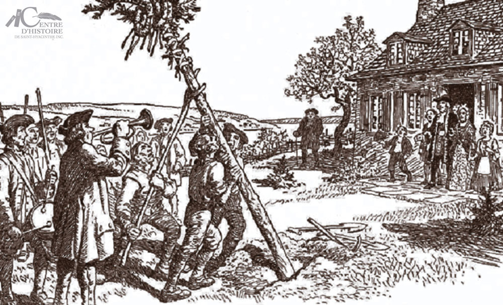 Plantation du Mai. Dessin de Charles William Jefferys assisté de Thomas Wesley, The Ryerson Press, Toronto, McClean, 1942.