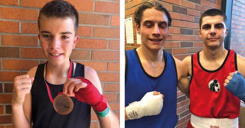 Ludovik Jodoin (à gauche), Carl Di Venere et David Racine (à droite) ont participé aux Bronze Gloves à Toronto la fin de semaine dernière. Photo Facebook Les Apprentis Champions