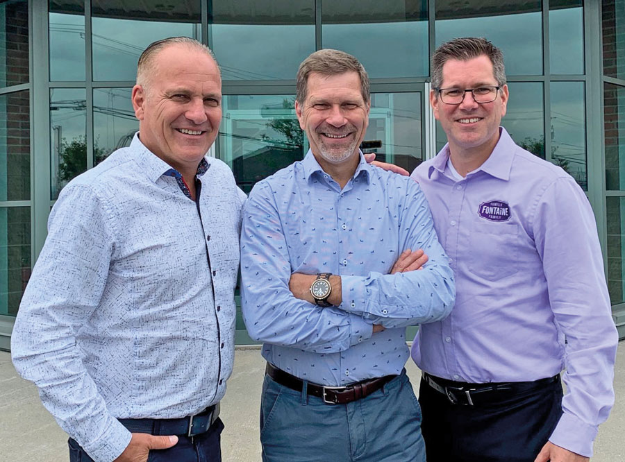 Sur la photo, dans l’ordre habituel, Donald Fontaine, président de la division transport du groupe Délimax-Montpak; Fabien Fontaine, président de Délimax; et Alex Fontaine, président de Montpak. Photo gracieuseté