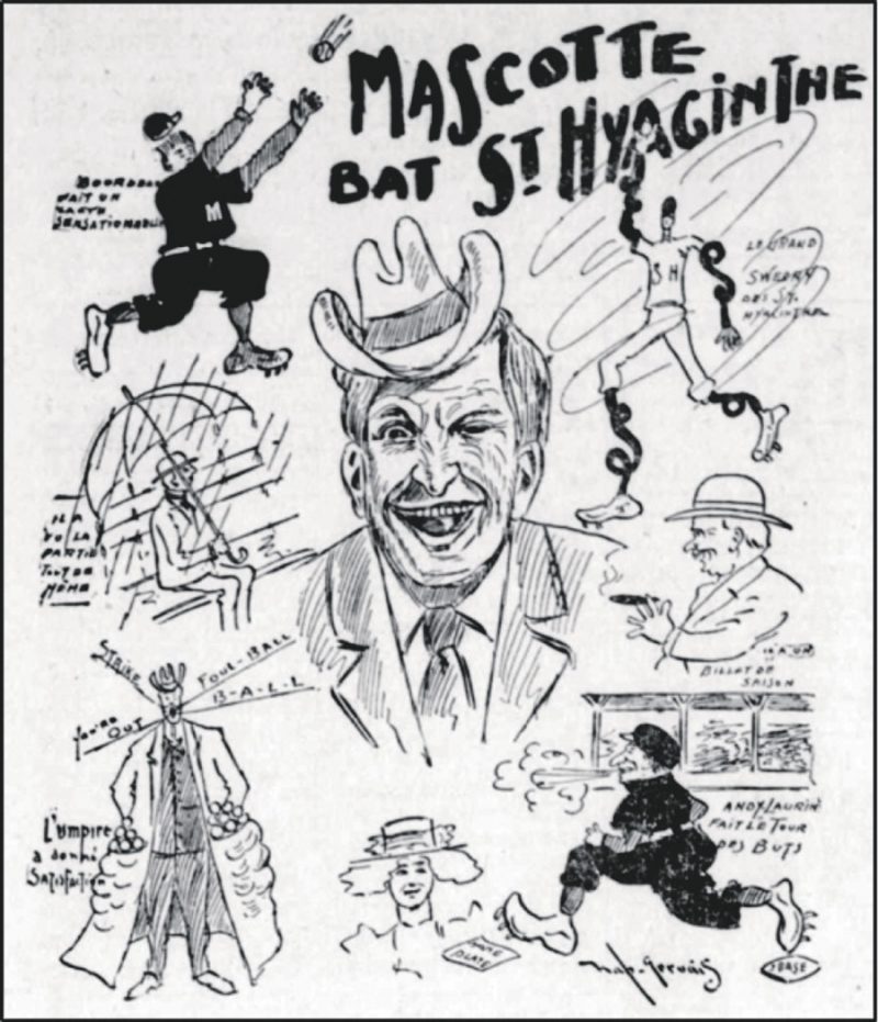 Illustration du caricaturiste Napoléon Gervais publiée lors de l’ouverture de la saison de la Ligue provinciale. La Presse, 5 mai 1902
