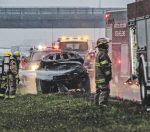 Une voiture en feu sur l’A-20