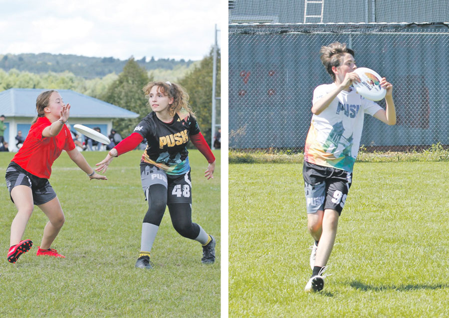 Les joueurs Pénélope Roy-Péloquin et Zakary Vermette, du club Ultimate Saint-Hyacinthe, sacrés athlètes espoir féminin et masculin au gala junior de la FQU. Photos gracieuseté