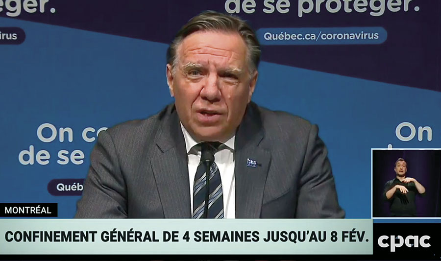 Le premier ministre du Québec, François Legault, a annoncé de nouvelles mesures pour lutter contre la pandémie de COVID-19, évoquant le besoin d’un « traitement-choc » pour poursuivre le combat. Photo capture d’écran CPAC
