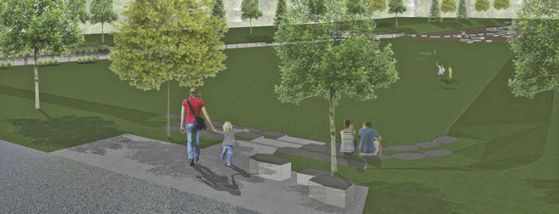 Le futur bassin de rétention des eaux pluviales pourra être utilisé comme parc urbain pour les citoyens du secteur de l’avenue Roland-Salvail. Plan Groupe Robin 