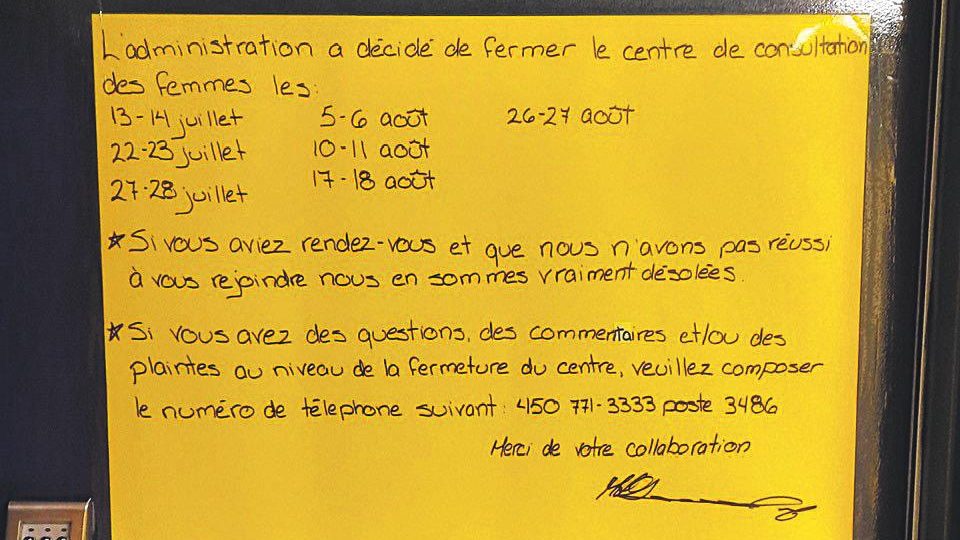 La patiente a su que son rendez-vous était annulé par le biais de cette affiche. Photo gracieuseté