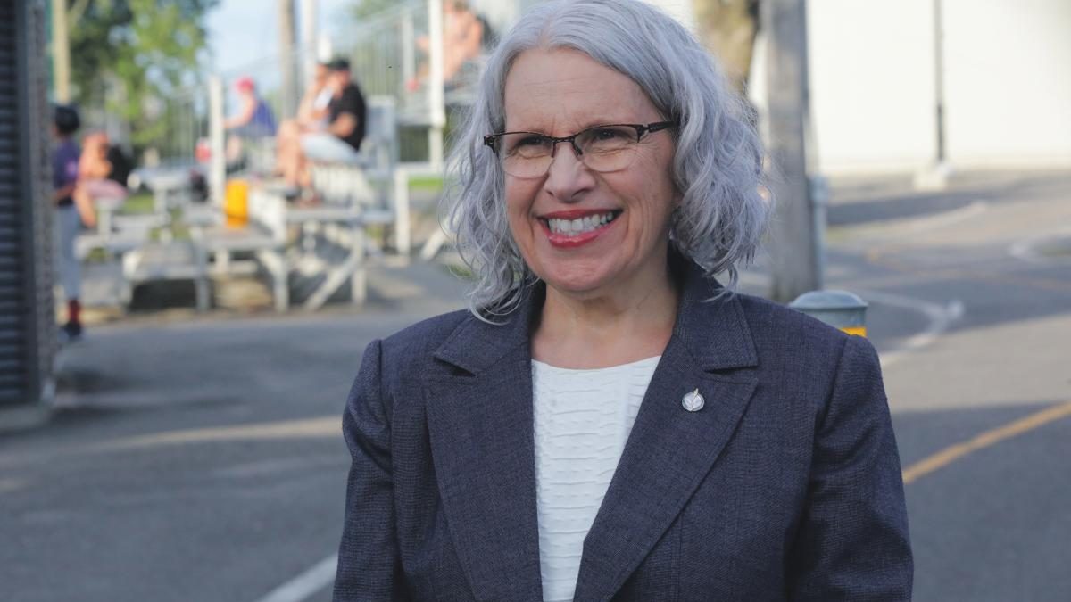 La candidate NPD, Brigitte Sanscoucy. Photo Robert Gosselin | Le Courrier ©