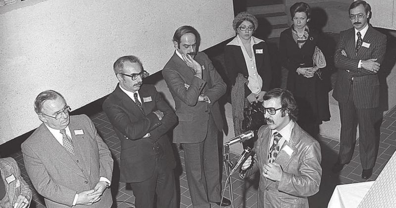 Inauguration du Collège régional Bourgchemin, 1976. Fabien Cordeau est à gauche.
Photo Collection du Centre d’histoire de Saint-Hyacinthe, Fonds CH548