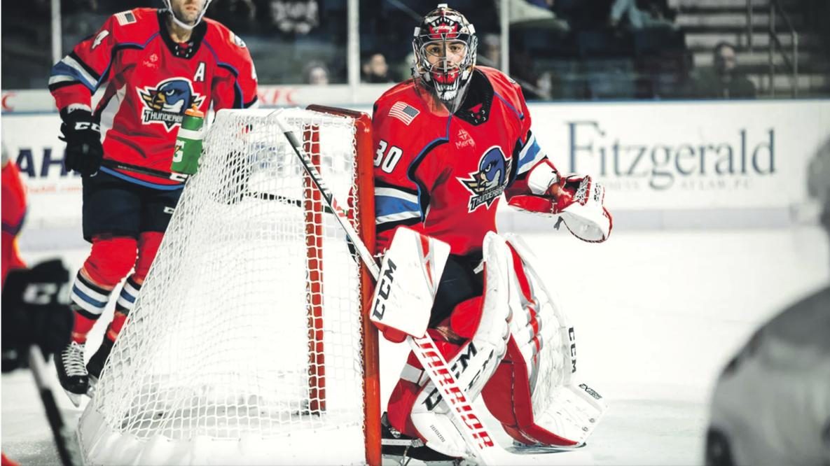Le gardien de but Philippe Desrosiers, qui est sous contrat avec le Moose du Manitoba depuis cet été, a été prêté aux Lions de Trois-Rivières pour commencer la saison. Photo gracieuseté