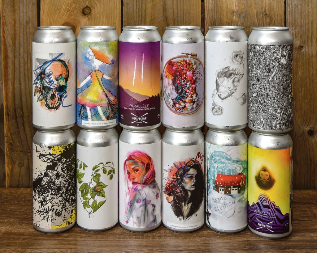Pour chacune de ses bières, Perspective microbrasserie affiche sur ses canettes une œuvre d’un artiste, dont plusieurs sont de la région maskoutaine, une façon originale de promouvoir les talents locaux. Photo François Larivière | Le Courrier ©