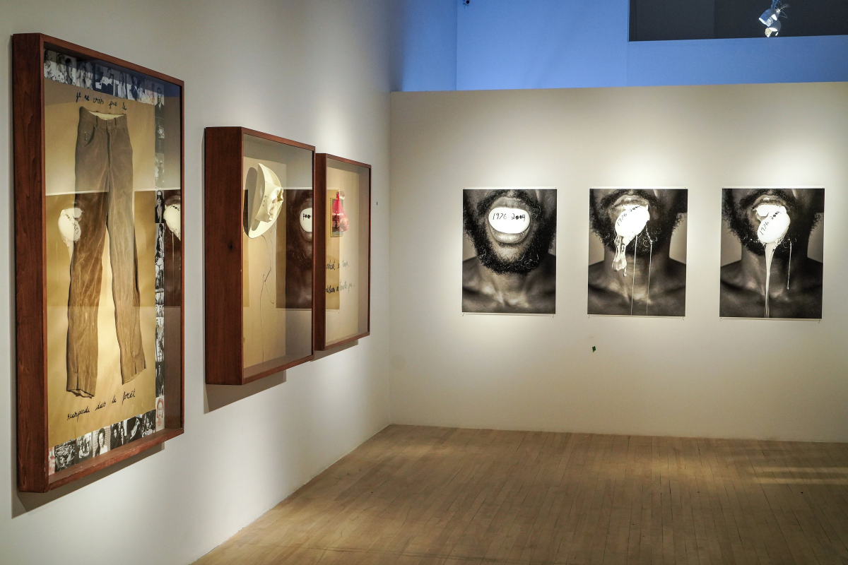 À gauche, des œuvres inspirées d’artistes qui ont marqué Stanley Février, puis à droite, une série qui se veut plus personnelle. Photo François Larivière | Le Courrier ©