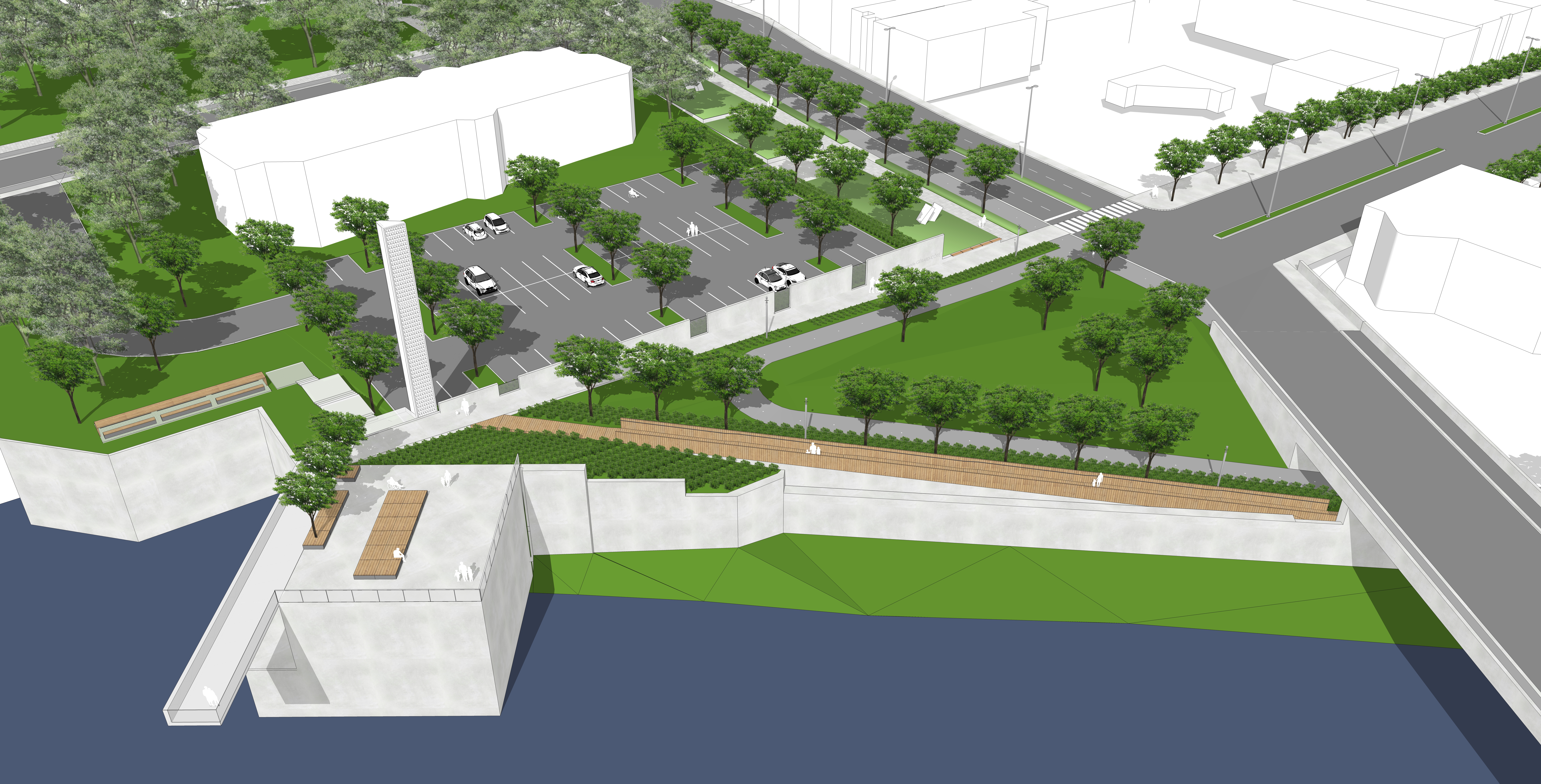 Sur ce plan, on note la disparition de la bretelle d’accès sous le pont Barsalou au profit du transport actif ainsi que l’aménagement d’une terrasse sur la centrale électrique derrière la nouvelle bibliothèque. Photo gracieuseté