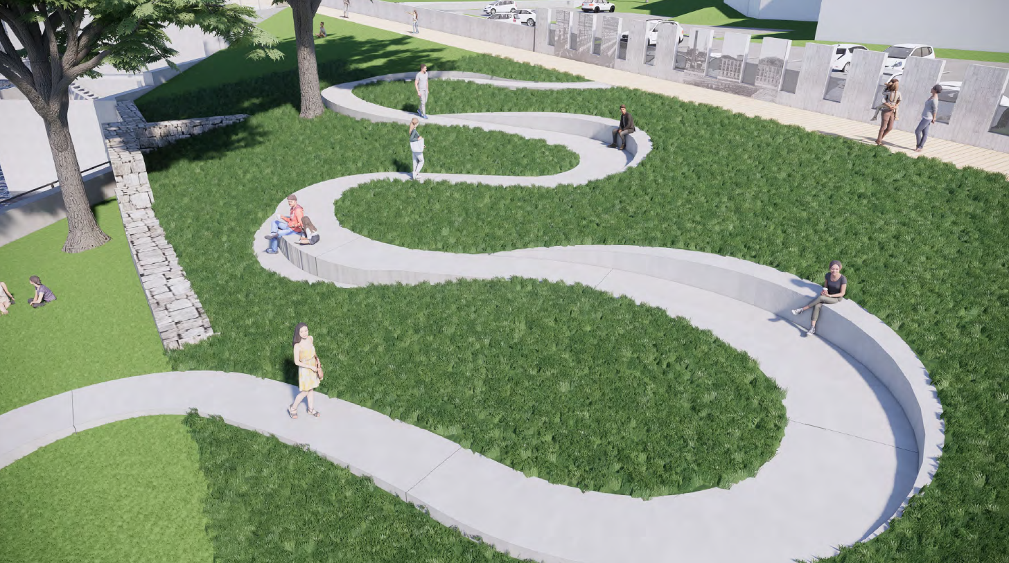 Le parc des Tisserands sera aménagé à la place de l’actuelle bretelle d’accès sous le pont Barsalou. Maquette firme Daoust Lestage