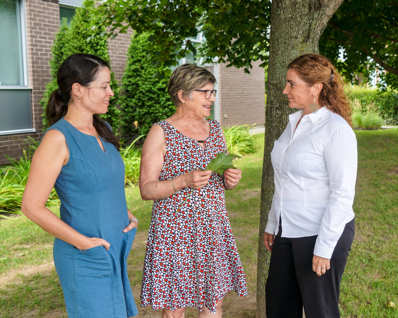 Marie-Claude Pearson, Céline Lussier-Cadieux et Mélanie Bédard ont échangé sur l’importance de préserver les arbres sur le territoire de Saint-Hyacinthe. Photo François Larivière | Le Courrier ©