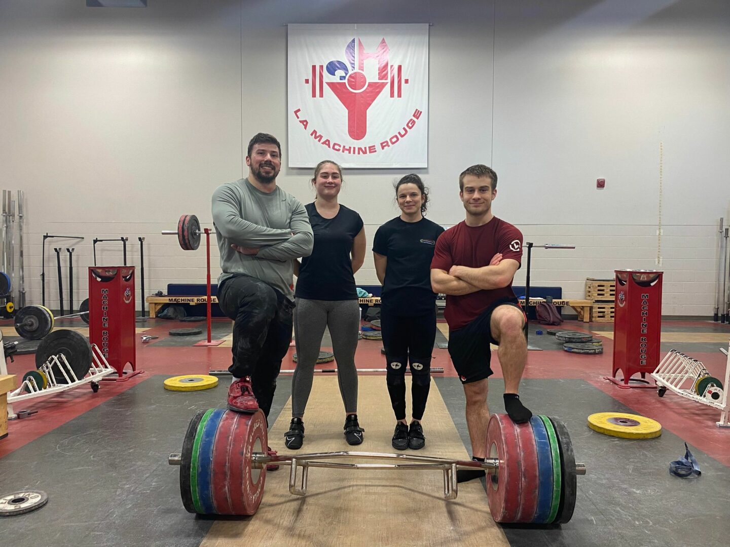 Sur la photo, les haltérophiles Pierre-Alexandre Bessette, Rose Beaudoin, Rose Harvey et Youri Simard. Absents : Matt Darsigny, Shad Darsigny, Maxim Lebrun, Andréann Lamarre et Ann-Sophie Taschereau. Photo gracieuseté