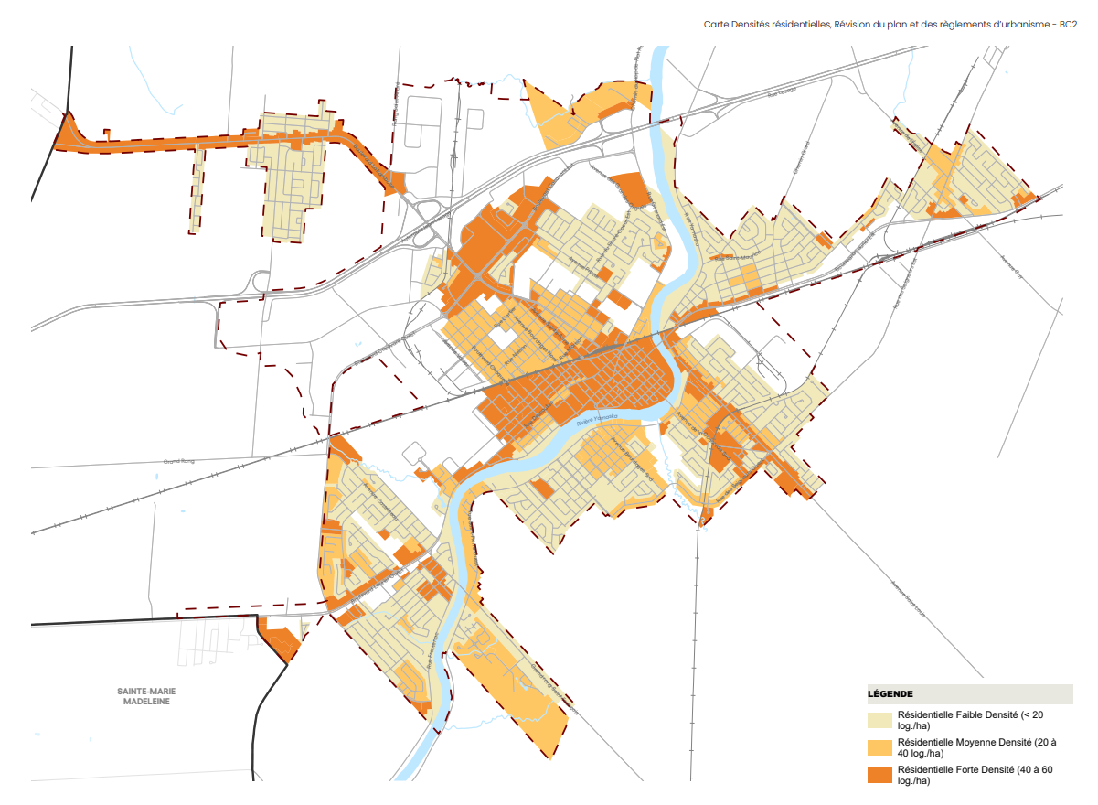 La firme BC2 propose une carte de densité résidentielle. Photo gracieuseté Ville de Saint-Hyacinthe