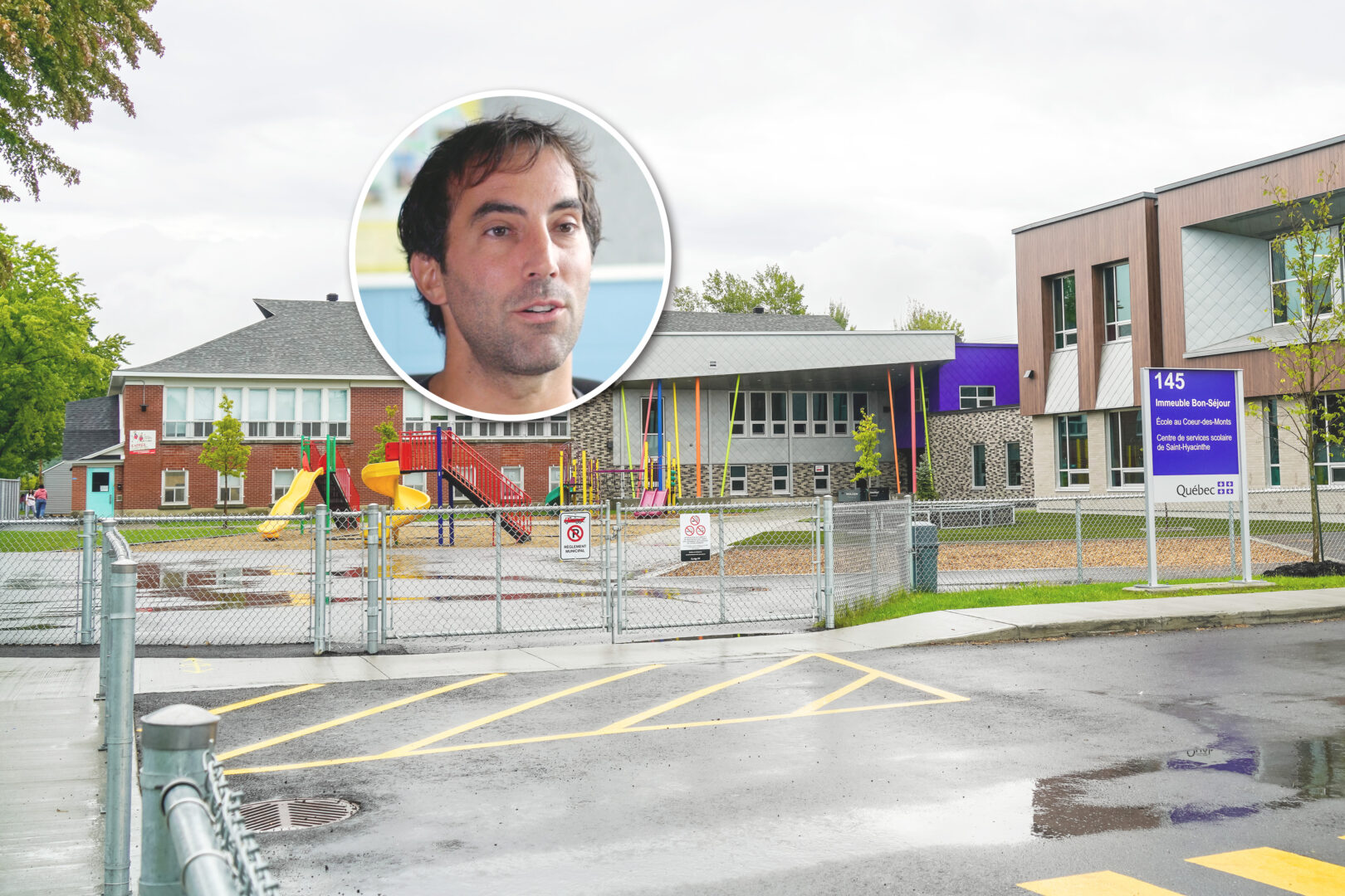 L’enseignant de l’école au Coeur-des-Monts à Saint-Pie accusé d’agression sexuelle, Jean-François Senécal (en mortaise), a été jugé inapte à subir son procès. Photothèque | Le Courrier ©