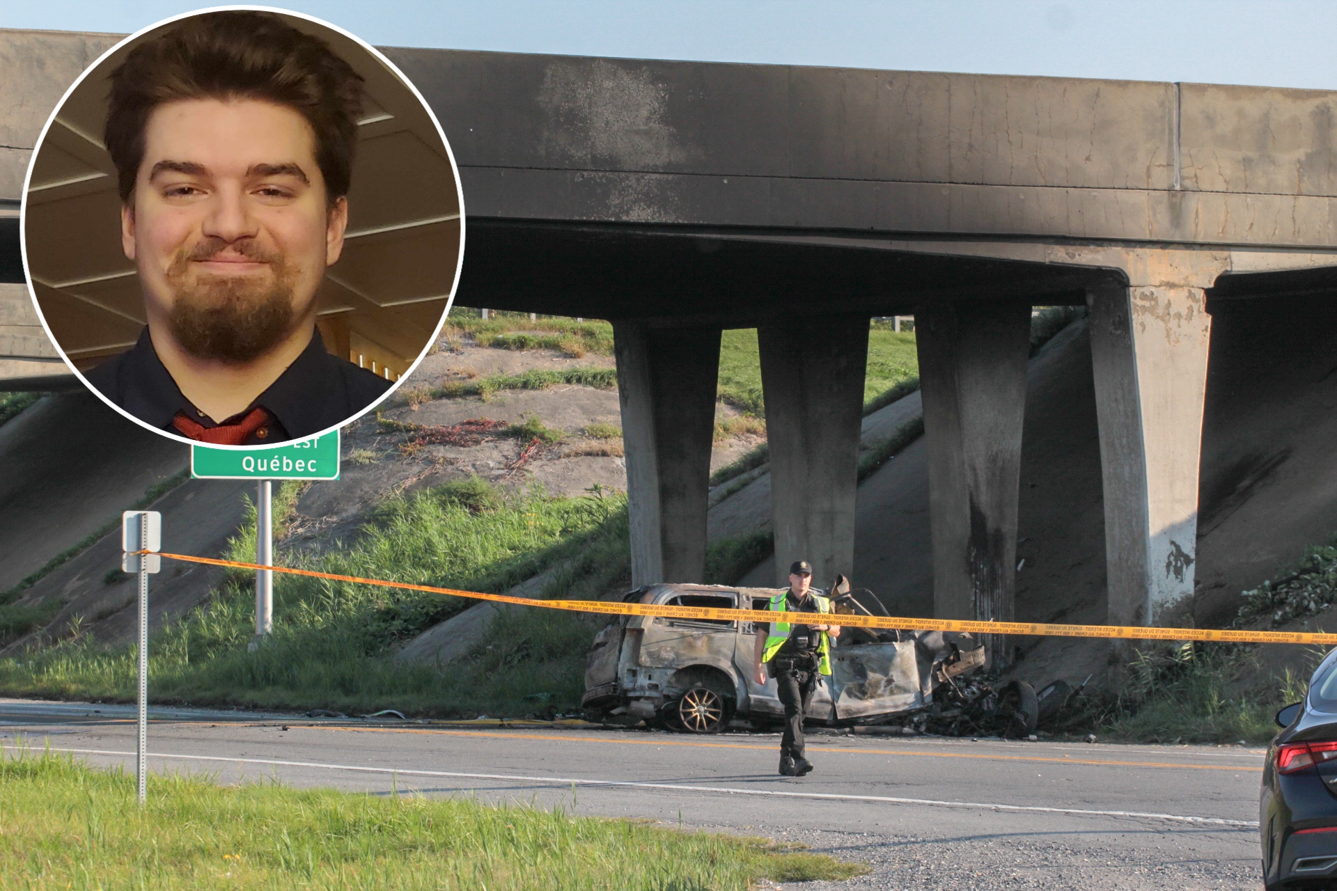 Lioux Demers (en médaillon), un étudiant de 19 ans de l’EPSH, a perdu la vie de façon tragique dans un accident de la route survenu à Saint-Simon, le 16 septembre. Photo Adam Bolestridge | Le Courrier © et gracieuseté