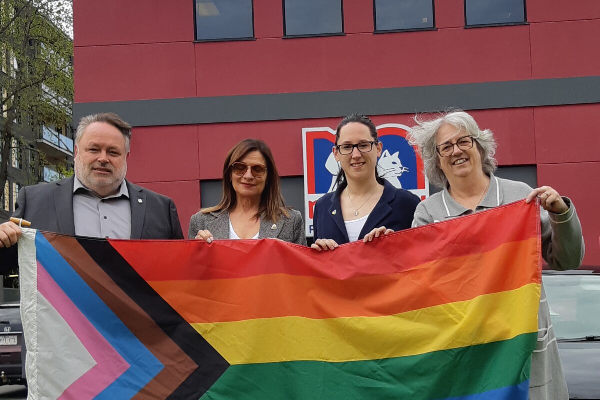 André Beauregard, maire de la Ville de Saint-Hyacinthe, Louise Arpin, mairesse de La Présentation, Jessica Grenon, directrice des services au JAG, et Elyse Simard, chargée de projet à la famille à la MRC des Maskoutains. Photo gracieuseté�