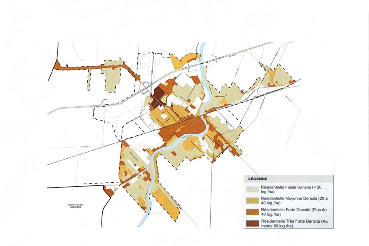Ce plan est préliminaire et pourrait être appelé à changer. La Ville de Saint-Hyacinthe souhaite une très forte densification dans le secteur à l’intersection des boulevards Laframboise et Casavant Ouest. Photo gracieuseté