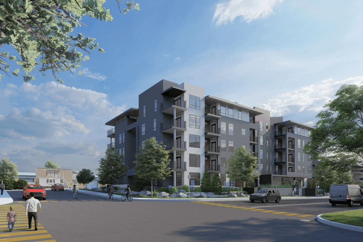 L’ancien propriétaire des terrains avait soumis cette maquette à la Ville de Saint-Hyacinthe au moment d’adopter le PPCMOI en 2022. Photothèque | Le Courrier ©