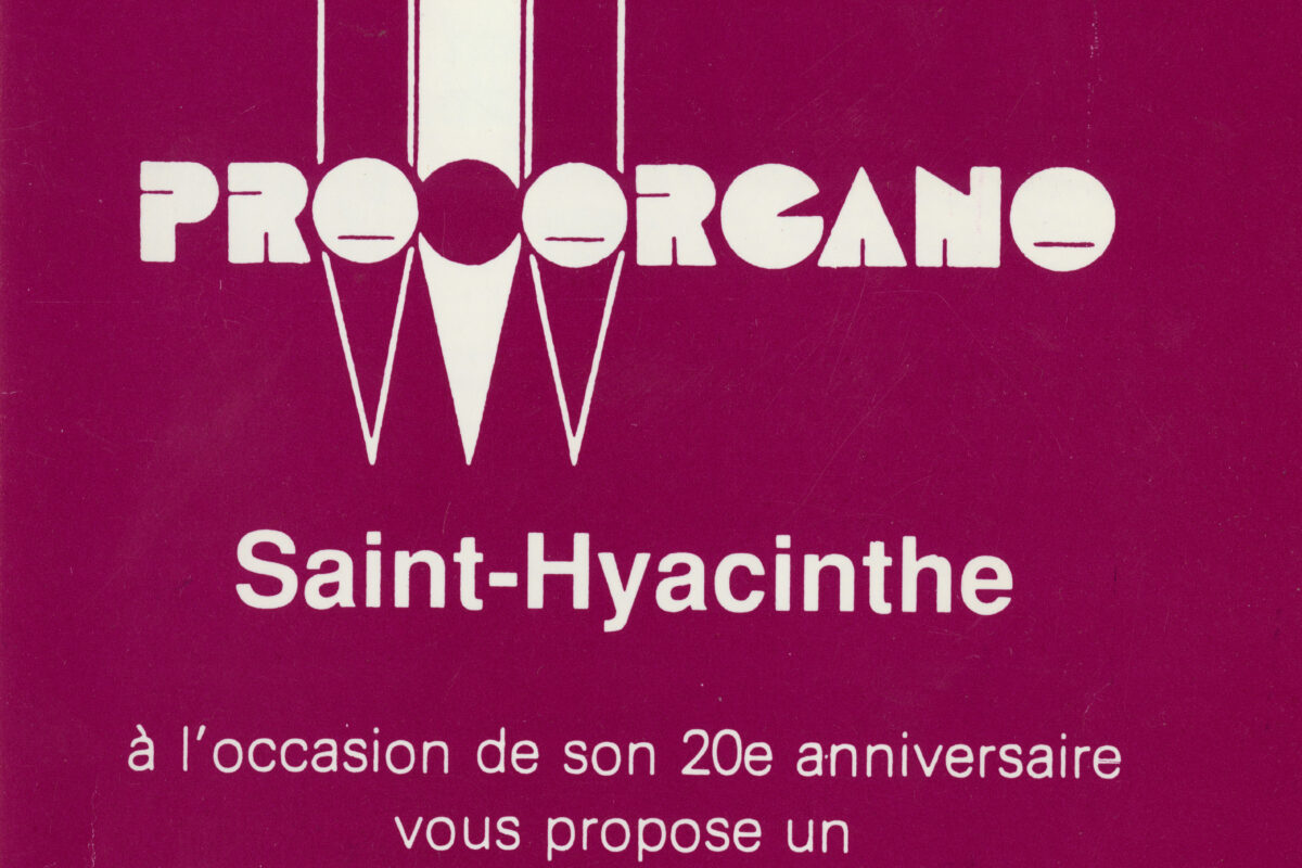Programme de la 20e saison de Pro Organo. Photo Centre d’histoire de Saint-Hyacinthe, Fonds CH470 Marie-Paule Collette-Caron