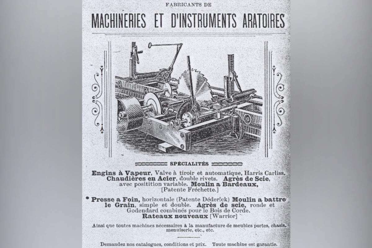 Extrait d’une publicité d’une fonderie dans le Guide de Saint-Hyacinthe, 1884, p. 138. Photo Centre d’histoire de Saint-Hyacinthe, Fonds 478 Société d’histoire régionale de Saint-Hyacinthe (collection)