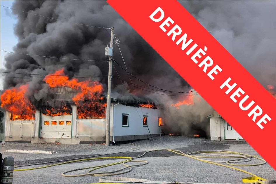 Incendie d’une ferme laitière à Saint-Hyacinthe