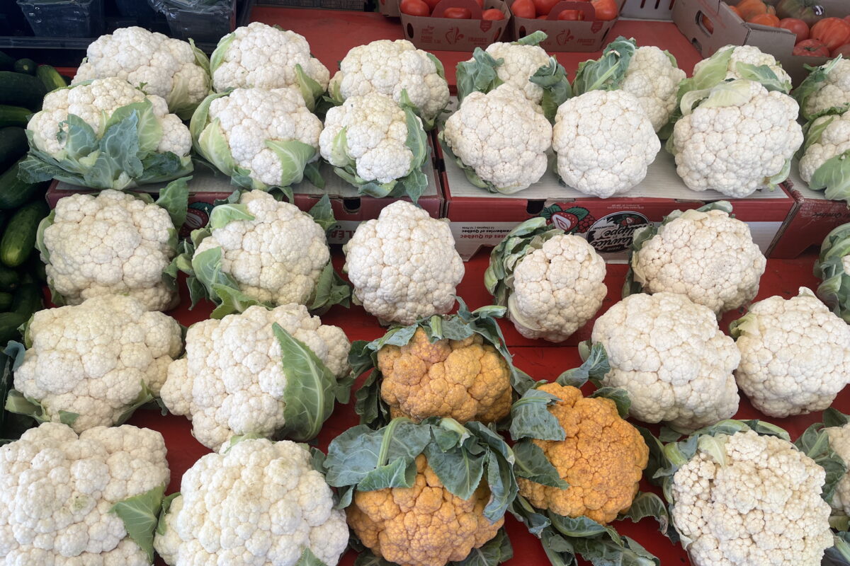 Les choux-fleurs, particulièrement les orange et les mauves, souffrent énormément de la chaleur. Le Marché Richard St-Pierre a perdu au moins 30 à 40 % d’entre eux. Photo Adaée Beaulieu | Le Courrier ©