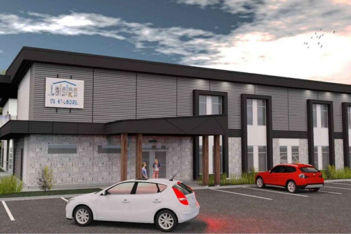 Le nouveau complexe multifonctionnel, construit au coût de 6,9 M$, sera rattaché à l’aréna SOGETEL. Maquette gracieuseté
