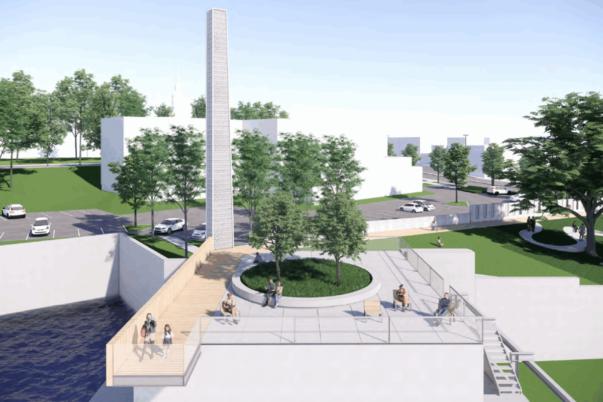 La première phase des travaux de réfection de la promenade Gérard-Côté, dans le secteur de la bibliothèque et du pont Barsalou, débutera cet automne. Illustration Daoust-Lestage